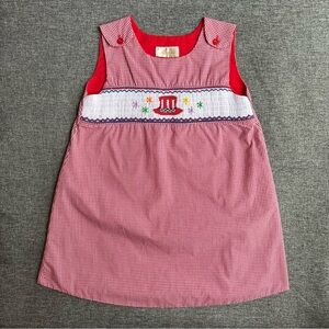 Rosalina Collection Smocked Girls Dress Patriotic Hat 4th of July Red Gingham 5Y